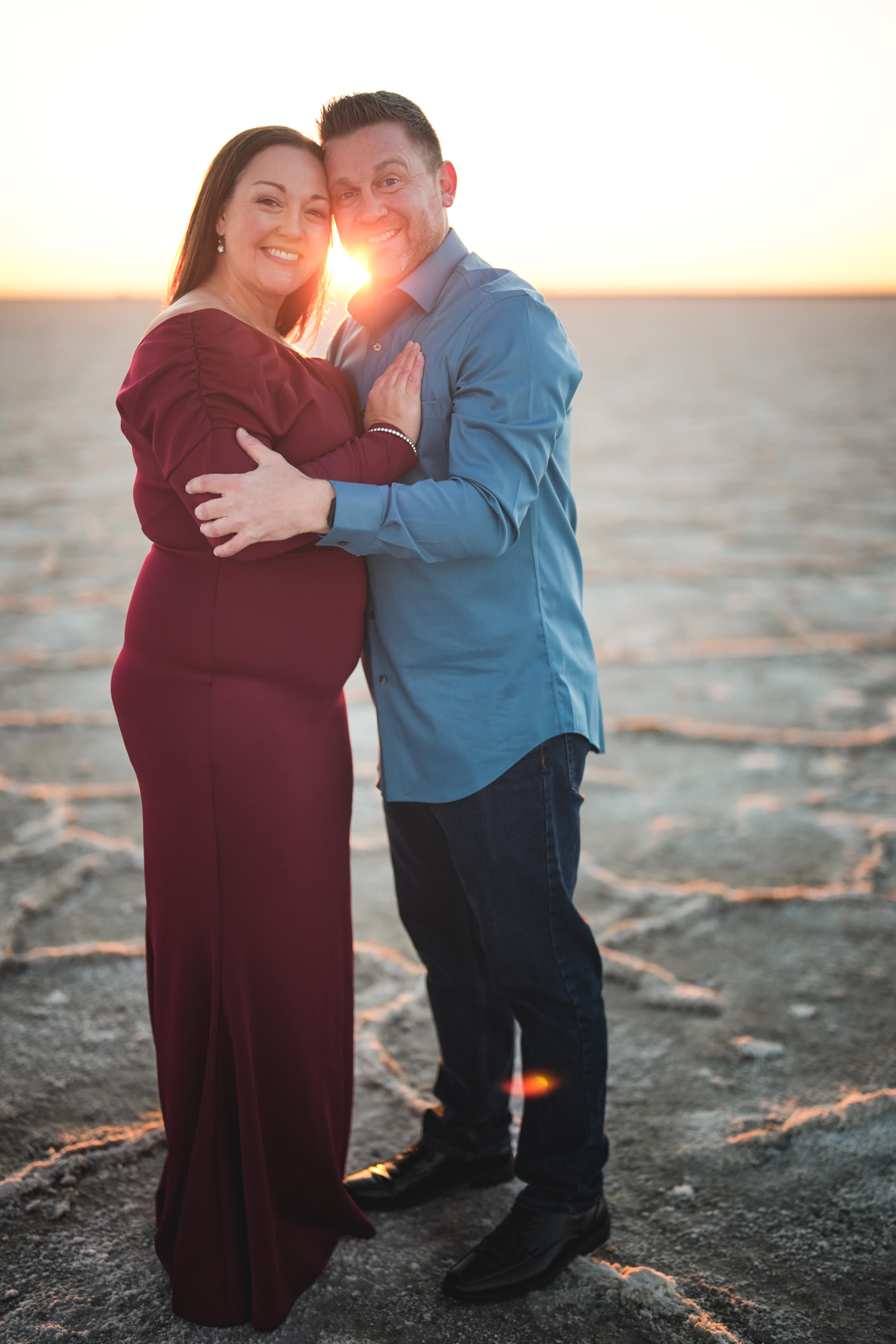 Maternity portrait at sunset on the salt flats